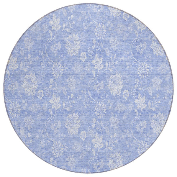 HomeRoots 5' Sky Blue Floral Indoor Outdoor Area Rug - Durable, Washable, Stylish Home Decor for Any Space 8' Round 581445