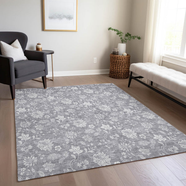 Homeroots 3' Artichoke Green Floral Washable Area Rug - Perfect For Indoor & Outdoor Spaces, Stain Resistant 3' X 5' Polyester 581449