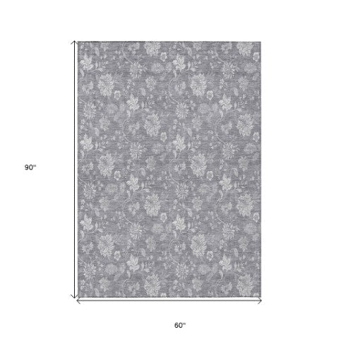 Homeroots 3' Artichoke Green Floral Washable Area Rug - Perfect For Indoor & Outdoor Spaces, Stain Resistant 5' X 8' Polyester 581450