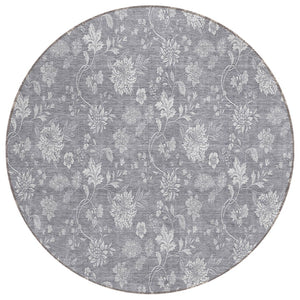 HomeRoots 5' Elegant Gray Silver and Ivory Floral Washable Area Rug for Indoor and Outdoor Living Spaces 8' Round 581451