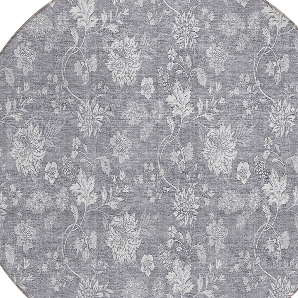 Homeroots 3' Artichoke Green Floral Washable Area Rug - Perfect For Indoor & Outdoor Spaces, Stain Resistant 8' Round Polyester 581451