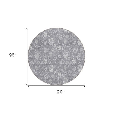 Homeroots 3' Artichoke Green Floral Washable Area Rug - Perfect For Indoor & Outdoor Spaces, Stain Resistant 8' Round Polyester 581451