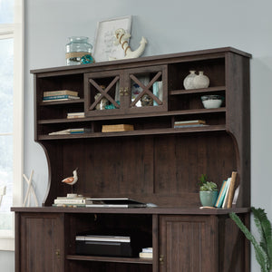 English Elm Hutch, Coastal-Inspired Brown Finish With Glass Doors & Adjustable Shelves For Elegant Storage B356P367818