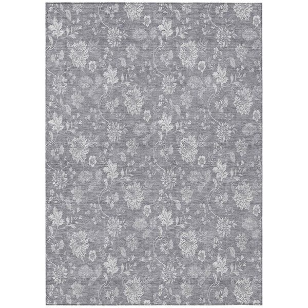 HomeRoots 5' Elegant Gray Silver and Ivory Floral Washable Area Rug for Indoor and Outdoor Living Spaces 10' X 14' 581454