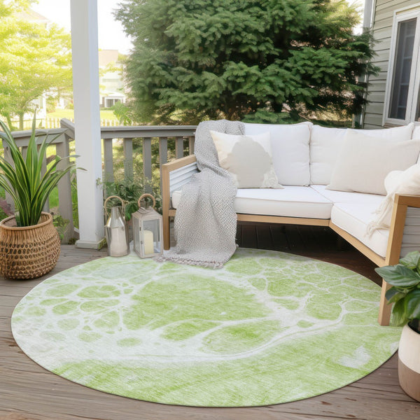 Homeroots 3' Artichoke Green Nautical Area Rug - Washable Indoor Outdoor Design For Home And Patio Use 8' Round Polyester 581457