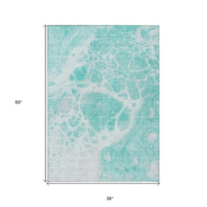 Homeroots 3' Artichoke Green Nautical Area Rug - Washable Indoor Outdoor Design For Home And Patio Use 3' X 5' Polyester 581461