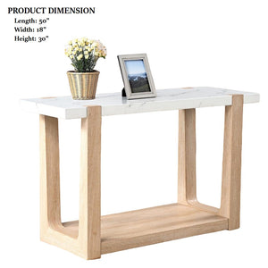 English Elm 1pc Sofa Table Faux Marble Top Two-Tone Design Contemporary Accent Console with Sleek Storage Appeal and Modern Flair Natural,White 54 L x 22 W x 14 H B2741P402820