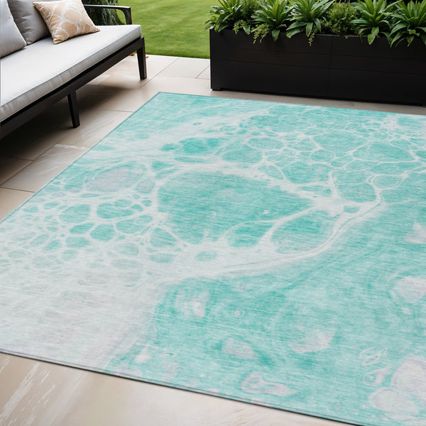 Homeroots 3' Artichoke Green Nautical Area Rug - Washable Indoor Outdoor Design For Home And Patio Use 5' X 8' Polyester 581462