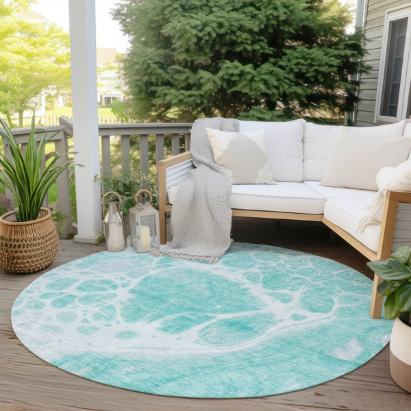 Homeroots 3' Artichoke Green Nautical Area Rug - Washable Indoor Outdoor Design For Home And Patio Use 8' Round Polyester 581463