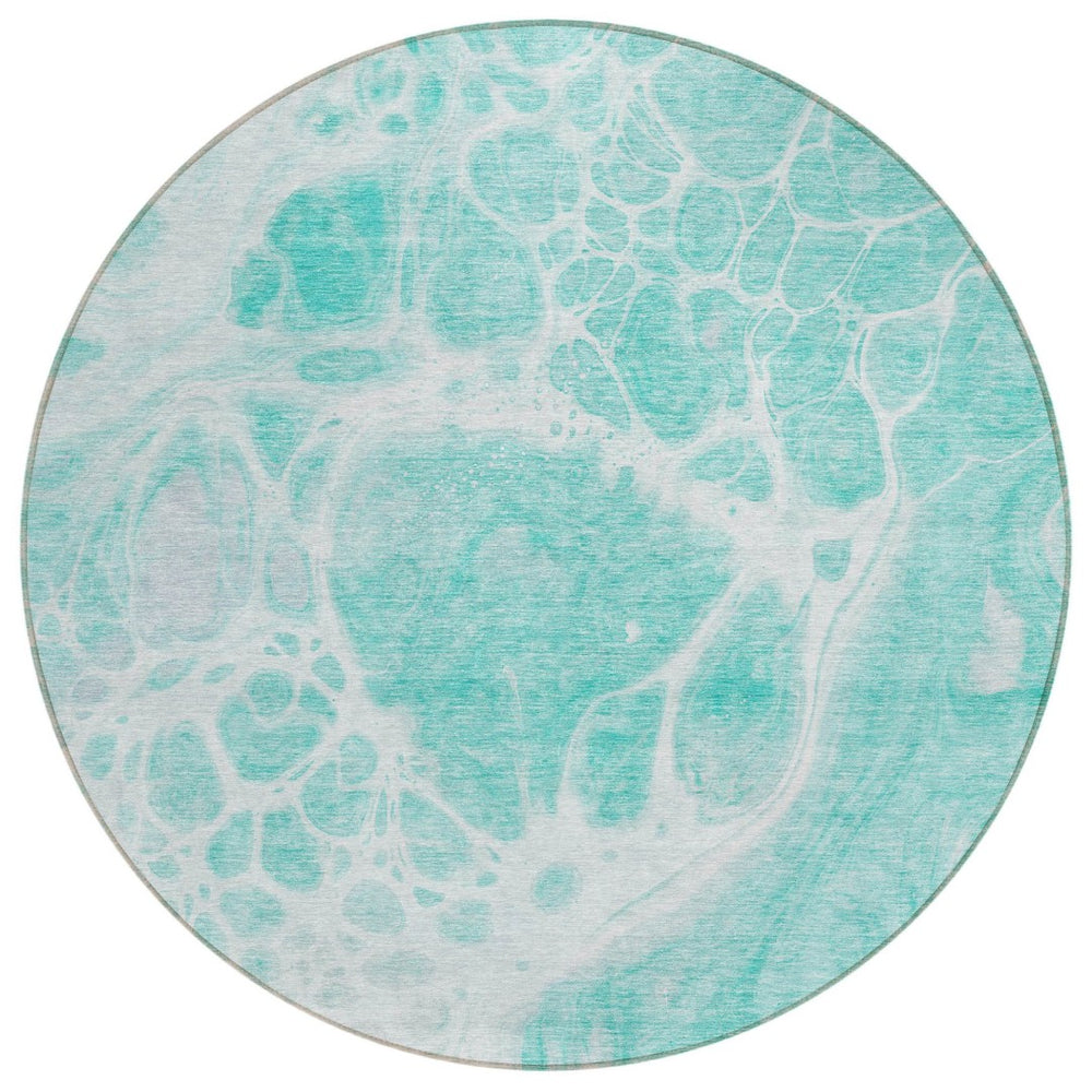 HomeRoots 5' Aqua Teal Blue and Ivory Nautical Area Rug - Durable, Washable for Indoor and Outdoor Spaces 8' Round 581463