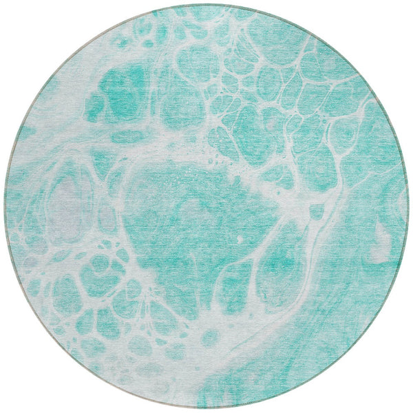 Homeroots 3' Artichoke Green Nautical Area Rug - Washable Indoor Outdoor Design For Home And Patio Use 8' Round Polyester 581463