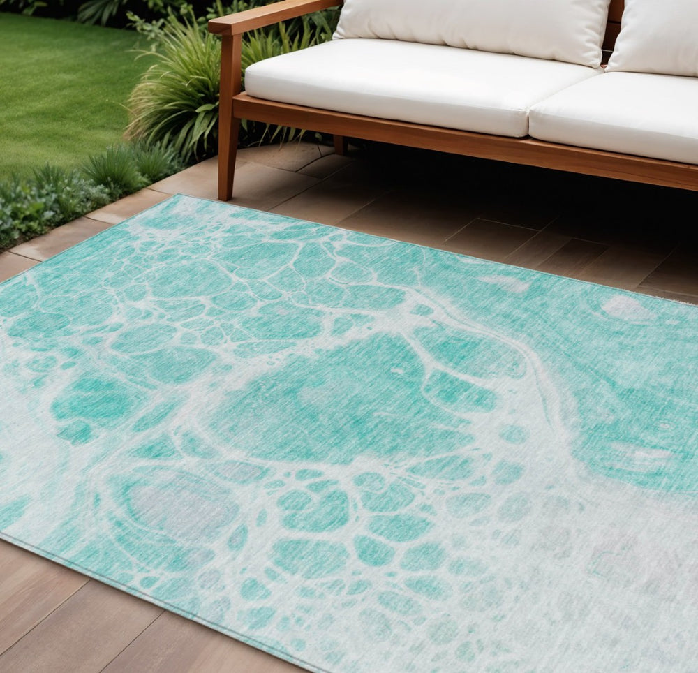 HomeRoots 9' Nautical Aqua Teal Blue and Ivory Area Rug - Washable, Durable, Perfect for Indoor and Outdoor Use 9' X 12' 581465