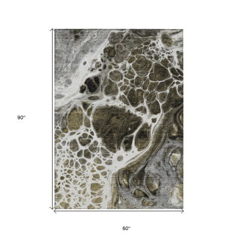 Homeroots 3' Artichoke Green Nautical Area Rug - Washable Indoor Outdoor Design For Home And Patio Use 5' X 8' Polyester 581468