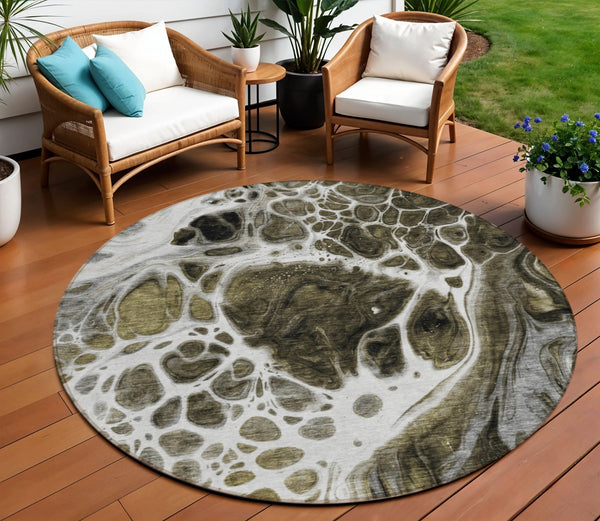 Homeroots 3' Artichoke Green Nautical Area Rug - Washable Indoor Outdoor Design For Home And Patio Use 8' Round Polyester 581469