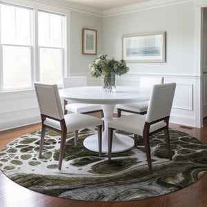 Homeroots 3' Artichoke Green Nautical Area Rug - Washable Indoor Outdoor Design For Home And Patio Use 8' Round Polyester 581469