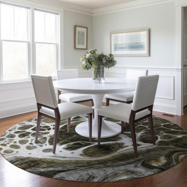 Homeroots 3' Artichoke Green Nautical Area Rug - Washable Indoor Outdoor Design For Home And Patio Use 8' Round Polyester 581469