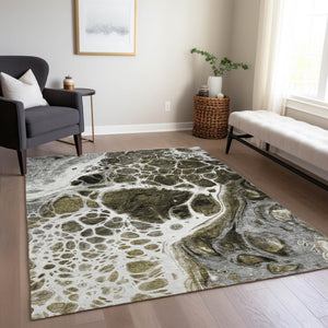 Homeroots 3' Artichoke Green Nautical Area Rug - Washable Indoor Outdoor Design For Home And Patio Use 10' X 14' Polyester 581472