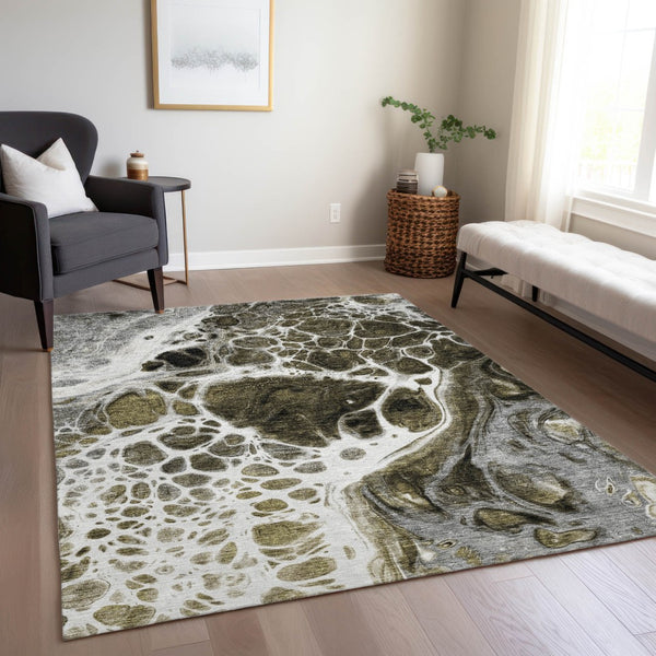 Homeroots 3' Artichoke Green Nautical Area Rug - Washable Indoor Outdoor Design For Home And Patio Use 10' X 14' Polyester 581472