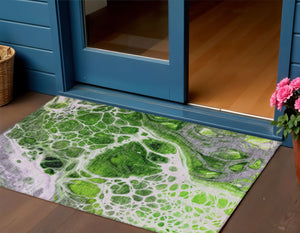Homeroots 3' Artichoke Green Nautical Area Rug - Washable Indoor Outdoor Design For Home And Patio Use 3' X 5' Polyester 581479