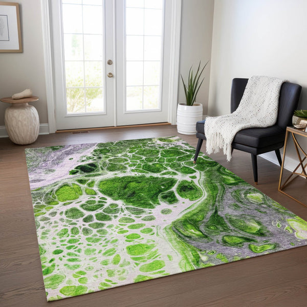 Homeroots 3' Artichoke Green Nautical Area Rug - Washable Indoor Outdoor Design For Home And Patio Use 3' X 5' Polyester 581479