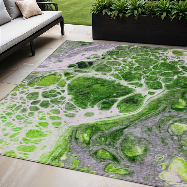 Homeroots 3' Artichoke Green Nautical Area Rug - Washable Indoor Outdoor Design For Home And Patio Use 5' X 8' Polyester 581480