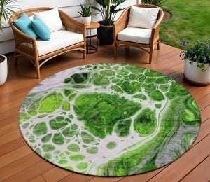 Homeroots 3' Artichoke Green Nautical Area Rug - Washable Indoor Outdoor Design For Home And Patio Use 8' Round Polyester 581481