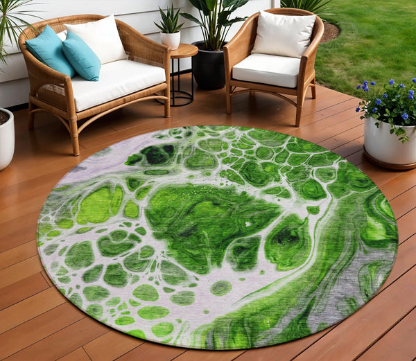Homeroots 3' Artichoke Green Nautical Area Rug - Washable Indoor Outdoor Design For Home And Patio Use 8' Round Polyester 581481
