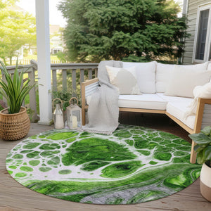 Homeroots 3' Artichoke Green Nautical Area Rug - Washable Indoor Outdoor Design For Home And Patio Use 8' Round Polyester 581481