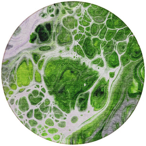 Homeroots 3' Artichoke Green Nautical Area Rug - Washable Indoor Outdoor Design For Home And Patio Use 8' Round Polyester 581481