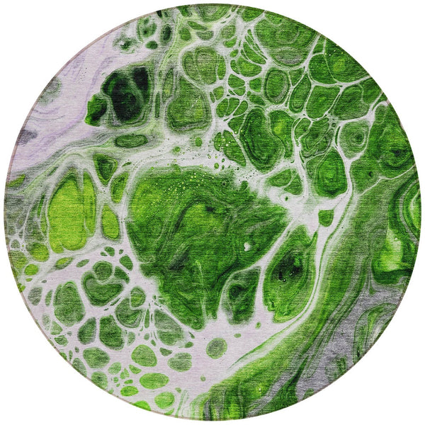 Homeroots 3' Artichoke Green Nautical Area Rug - Washable Indoor Outdoor Design For Home And Patio Use 8' Round Polyester 581481