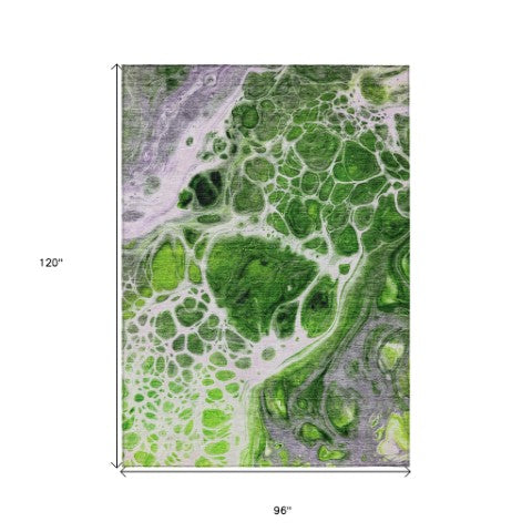 Homeroots 3' Artichoke Green Nautical Area Rug - Washable Indoor Outdoor Design For Home And Patio Use 8' X 10' Polyester 581482