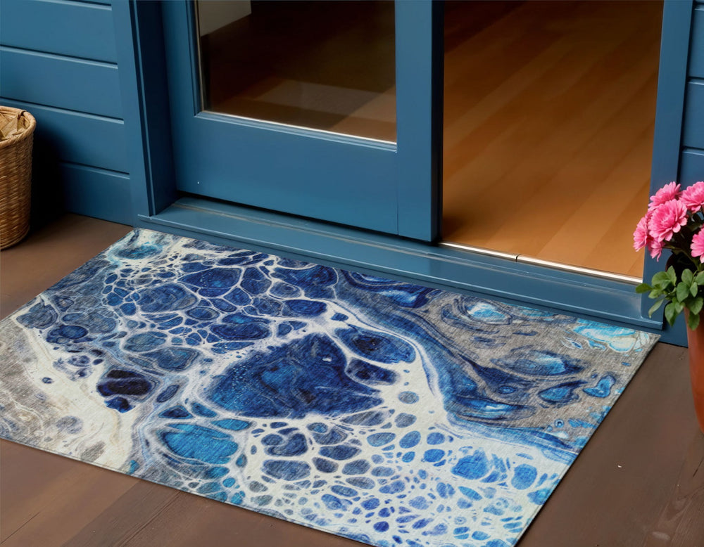 Homeroots 3' Artichoke Green Nautical Area Rug - Washable Indoor Outdoor Design For Home And Patio Use 3' X 5' Polyester 581485