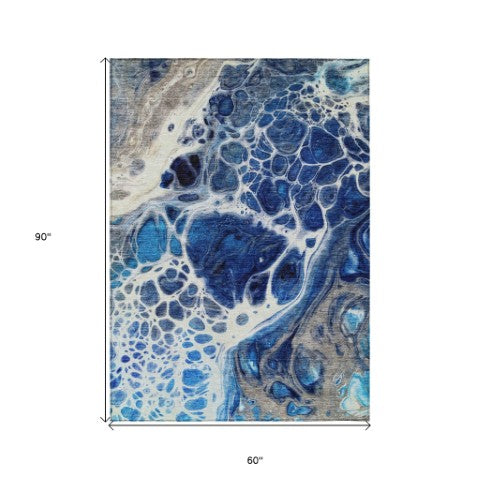 Homeroots 3' Artichoke Green Nautical Area Rug - Washable Indoor Outdoor Design For Home And Patio Use 5' X 8' Polyester 581486