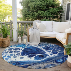 Homeroots 3' Artichoke Green Nautical Area Rug - Washable Indoor Outdoor Design For Home And Patio Use 8' Round Polyester 581487