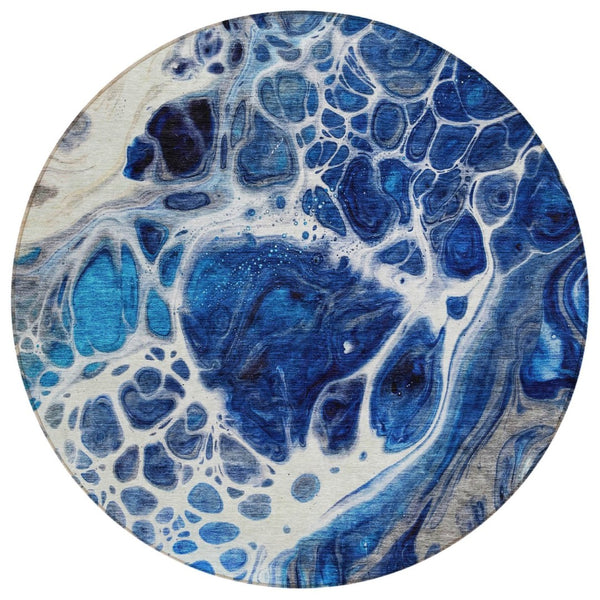 HomeRoots 5' Stylish Nautical Area Rug in Navy Blue and Gray - Durable, Washable for Indoor & Outdoor Spaces 8' Round 581487