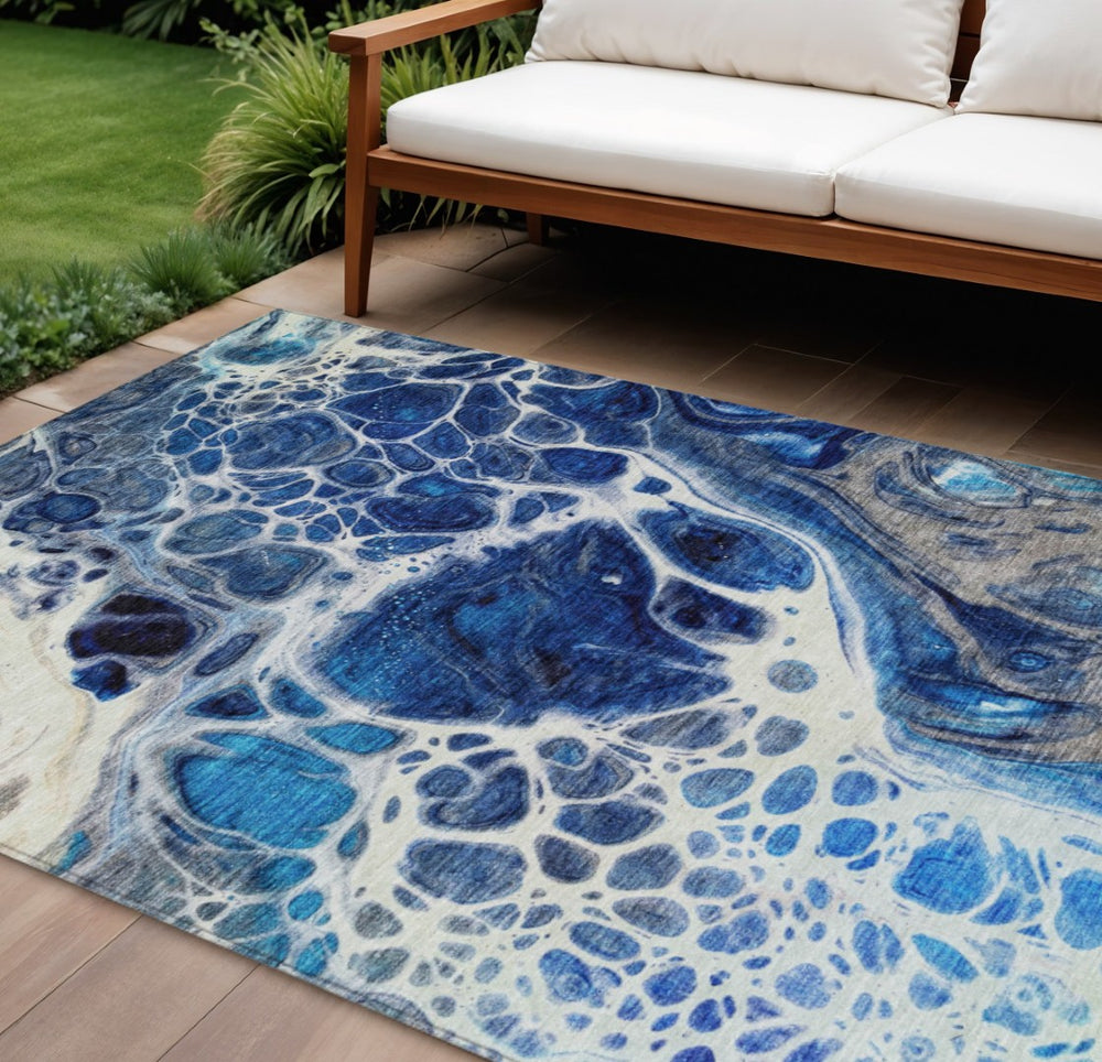 HomeRoots 9' Stylish Navy Blue and Gray Nautical Area Rug - Durable, Washable Indoor/Outdoor Charm for Your Home 9' X 12' 581489