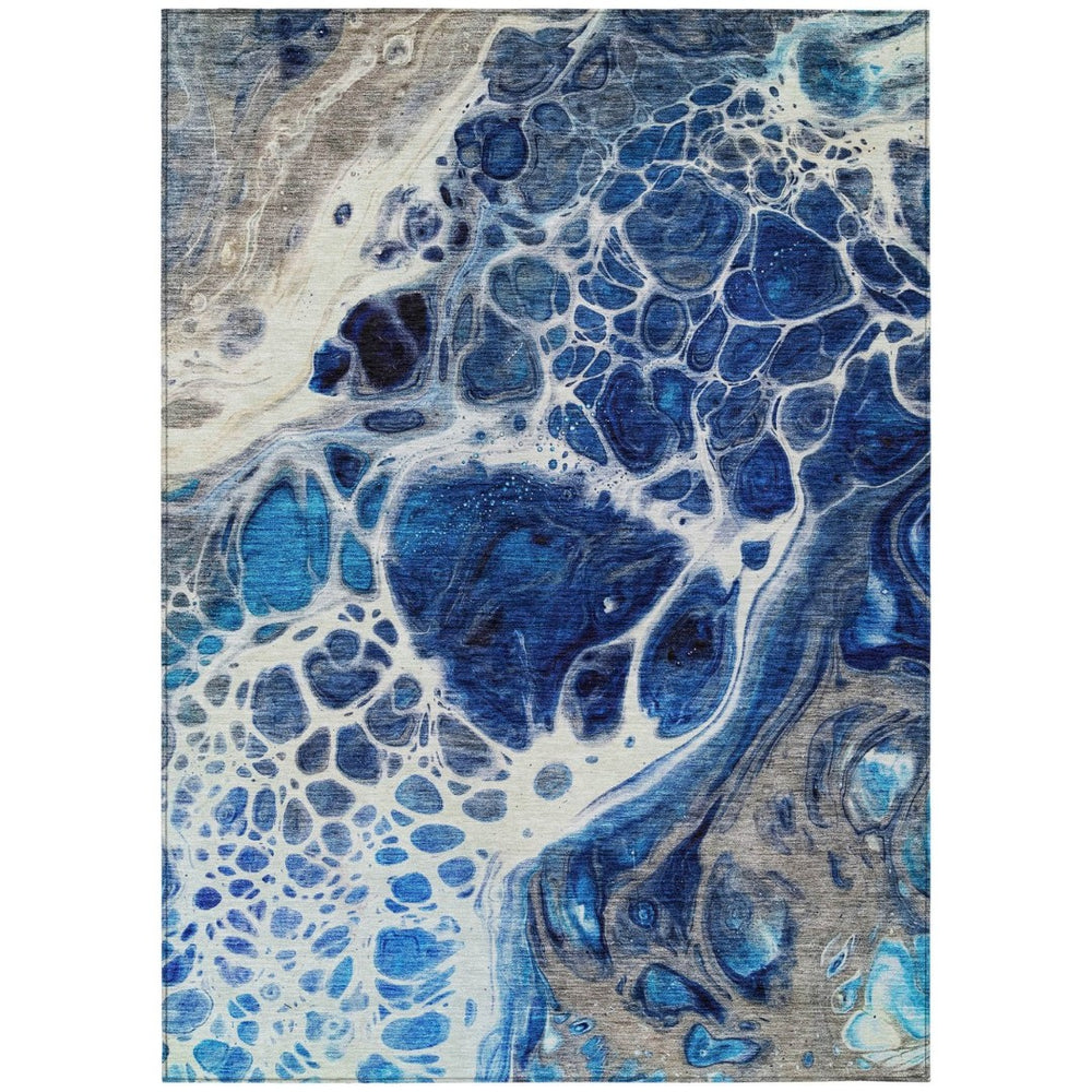 HomeRoots 9' Stylish Navy Blue and Gray Nautical Area Rug - Durable, Washable Indoor/Outdoor Charm for Your Home 9' X 12' 581489