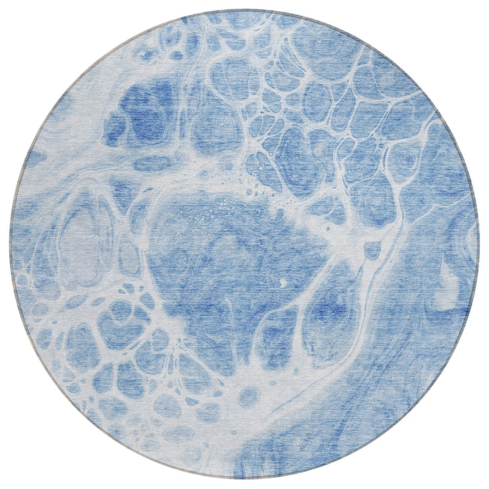 HomeRoots 5' Nautical Sky Blue and Denim Blue Indoor Outdoor Area Rug - Durable, Washable, Perfect for Home 8' Round 581499