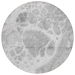 HomeRoots 5' Nautical Indoor Outdoor Area Rug in Gray, Silver & Ivory - Durable, Washable, and Stylish Design 8' Round 581505