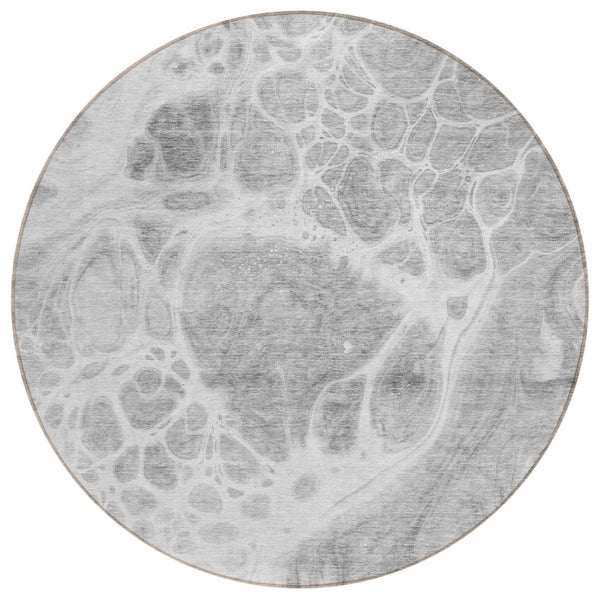 HomeRoots 5' Nautical Indoor Outdoor Area Rug in Gray, Silver & Ivory - Durable, Washable, and Stylish Design 8' Round 581505