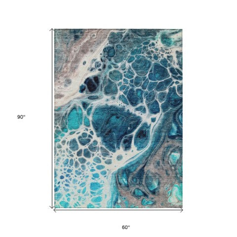 Homeroots 3' Artichoke Green Nautical Area Rug - Washable Indoor Outdoor Design For Home And Patio Use 5' X 8' Polyester 581510