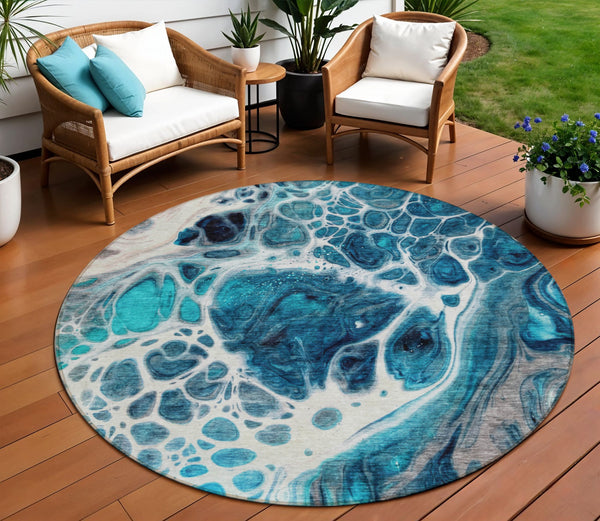 Homeroots 3' Artichoke Green Nautical Area Rug - Washable Indoor Outdoor Design For Home And Patio Use 8' Round Polyester 581511