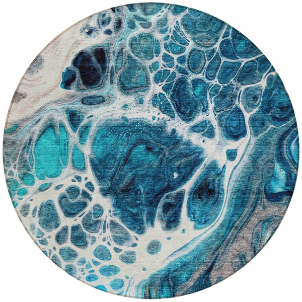 Homeroots 3' Artichoke Green Nautical Area Rug - Washable Indoor Outdoor Design For Home And Patio Use 8' Round Polyester 581511