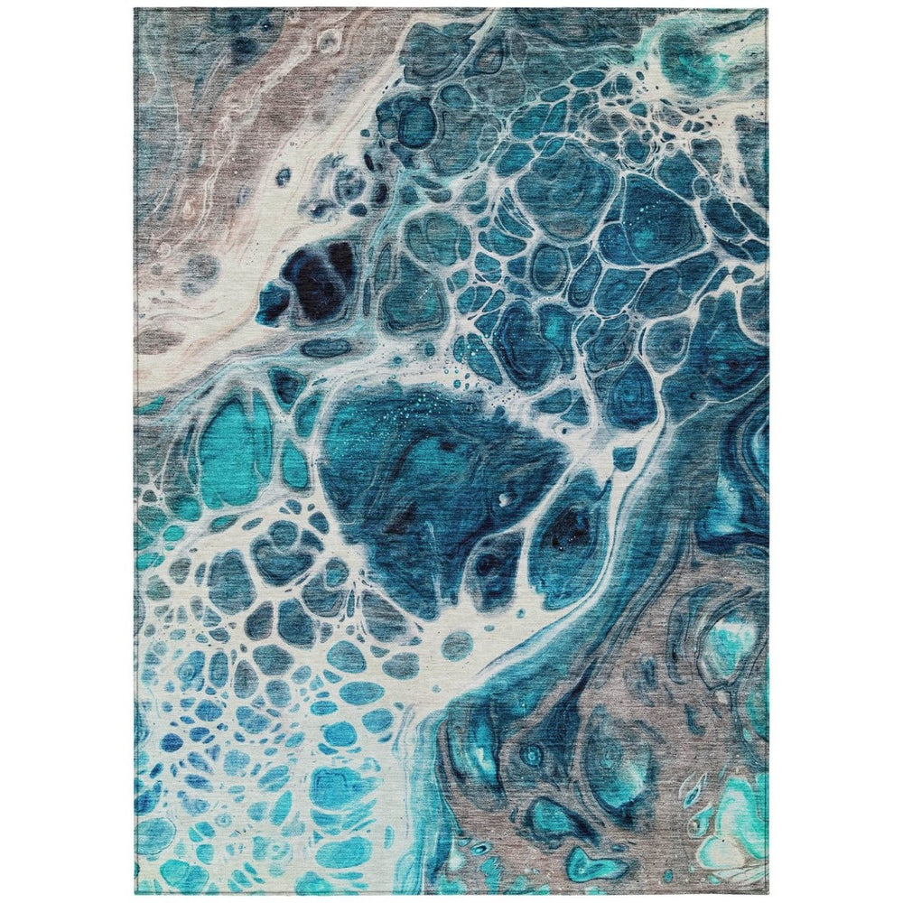 HomeRoots 5' Nautical Indoor Outdoor Area Rug in Teal and Navy – Stylish, Durable for High-Traffic Spaces 10' X 14' 581514
