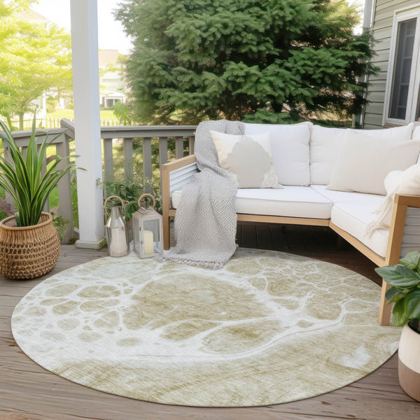 Homeroots 3' Artichoke Green Nautical Area Rug - Washable Indoor Outdoor Design For Home And Patio Use 8' Round Polyester 581517