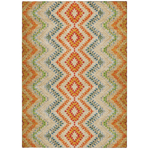 Homeroots 3' Geometric Beige Orange And Red Washable Area Rug For Indoor And Outdoor Spaces, Durable Design 3' X 5' Polyester 581521
