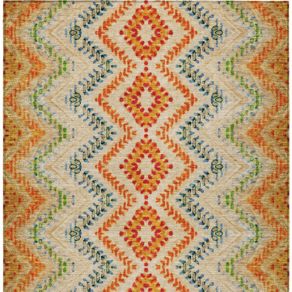 Homeroots 3' Geometric Beige Orange And Red Washable Area Rug For Indoor And Outdoor Spaces, Durable Design 5' X 8' Polyester 581522