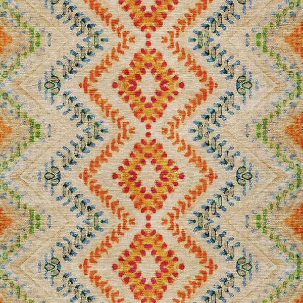 Homeroots 3' Geometric Beige Orange And Red Washable Area Rug For Indoor And Outdoor Spaces, Durable Design 5' X 8' Polyester 581522