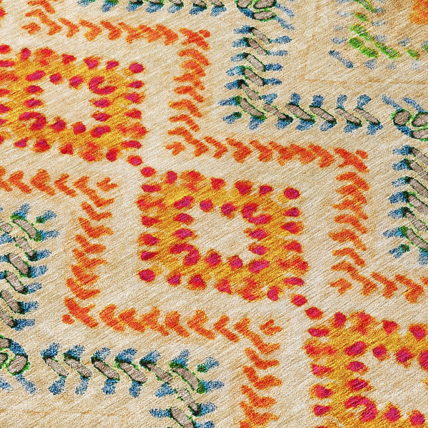 Homeroots 3' Geometric Beige Orange And Red Washable Area Rug For Indoor And Outdoor Spaces, Durable Design 5' X 8' Polyester 581522