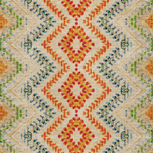 Homeroots 3' Geometric Beige Orange And Red Washable Area Rug For Indoor And Outdoor Spaces, Durable Design 8' X 10' Polyester 581524